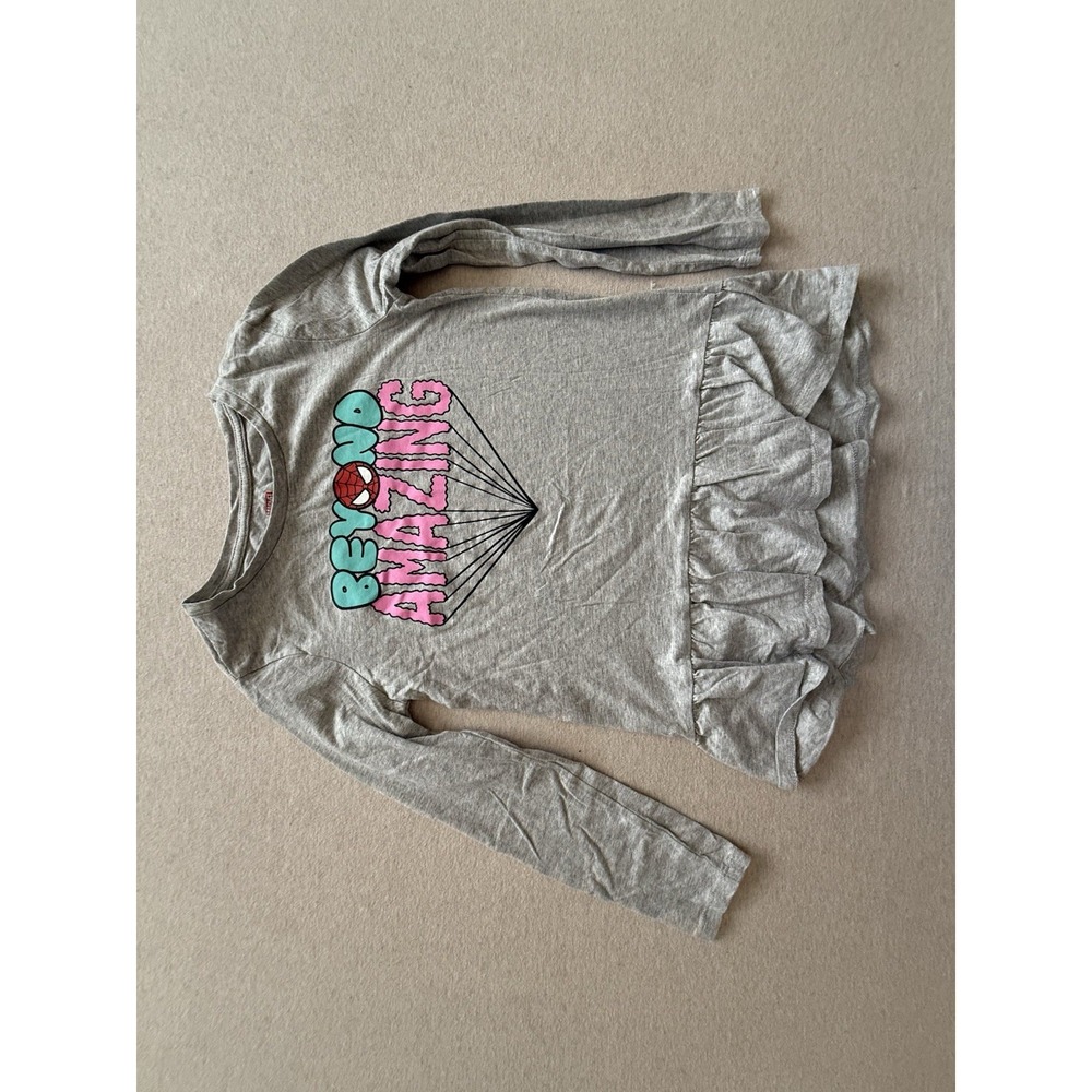 Amazon Essentials Spider-Man Girls Long Sleeve Gray Shirt Size 9 Years Old